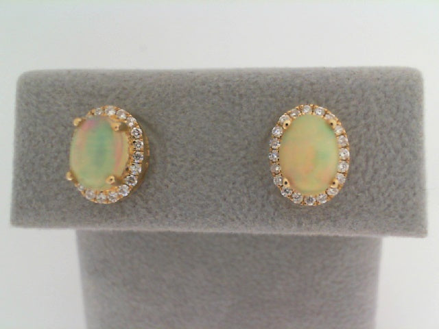 Opal Stud Earrings with Diamon