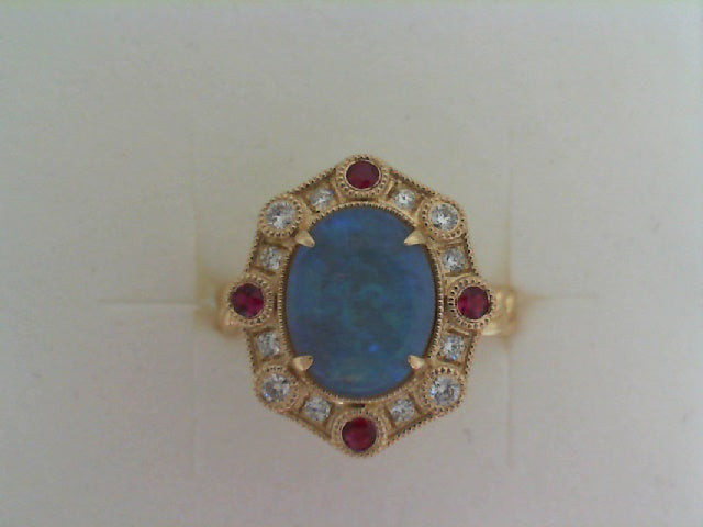 Opal Ring with Diamonds and Ru