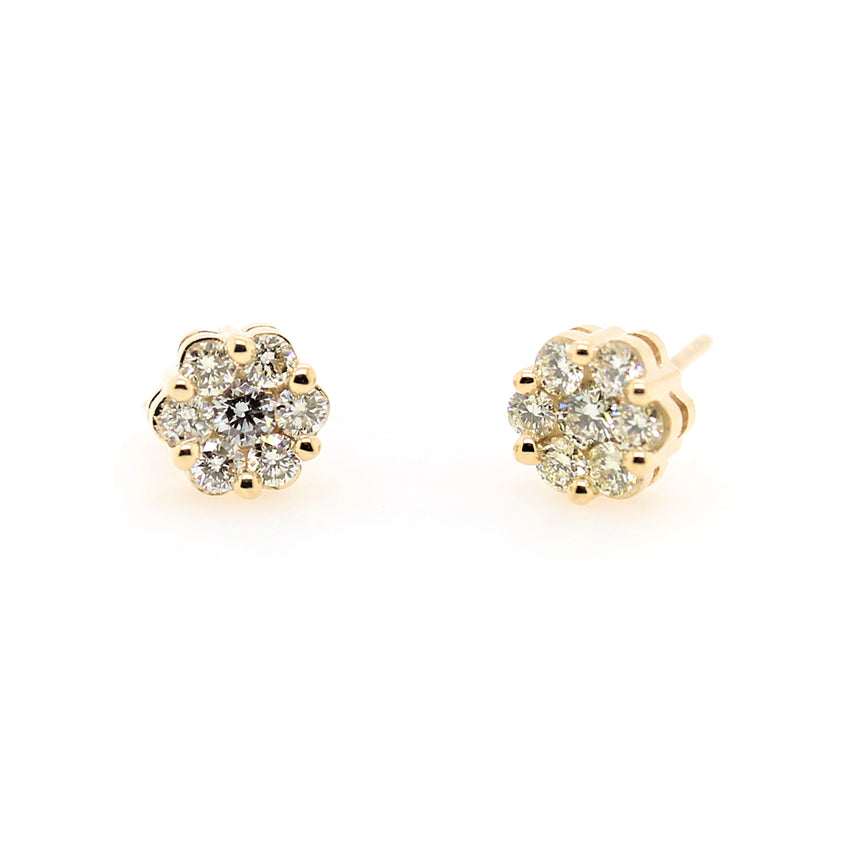 10K Yellow Gold Cluster Diamond Earrings .75 ctw
