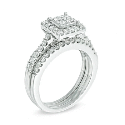 1-1/4 CT. T.W. Princess Cut Diamond Bridal Set in 14K White Gold