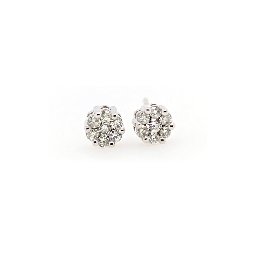 10K White Gold Diamond Cluster Earrings .75ctw