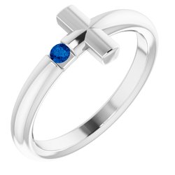 14K White Blue Sapphire Sideways Cross Ring