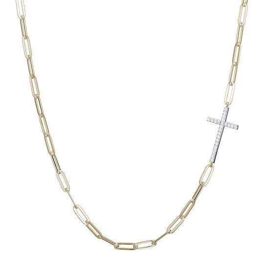 Charles Garnier Paperclip Cross CZ Necklace 18K Yellow Finished